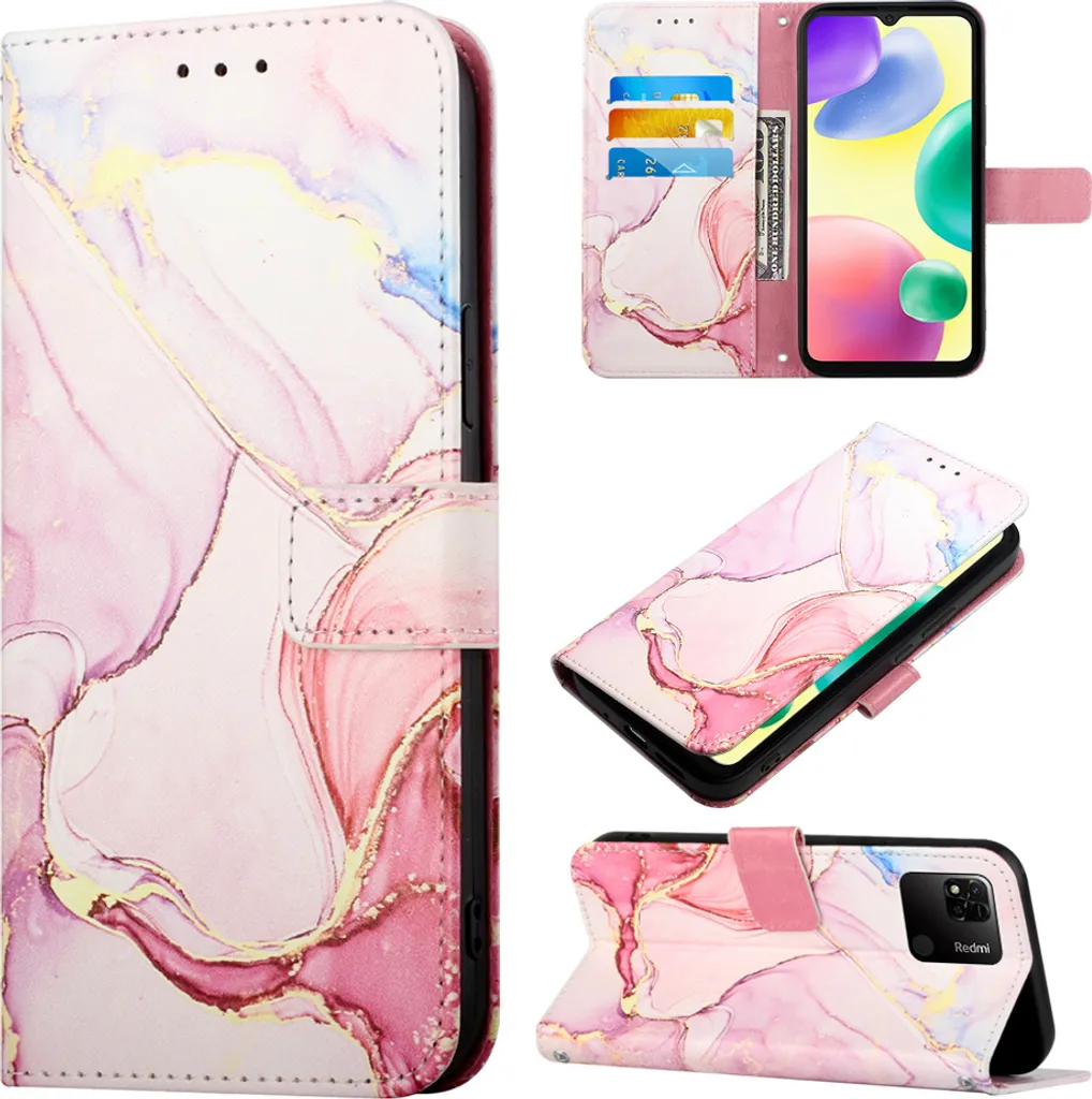 Custodia Xiaomi Redmi 10A Protettiva | Marmo Rosa Portafoglio Stand
