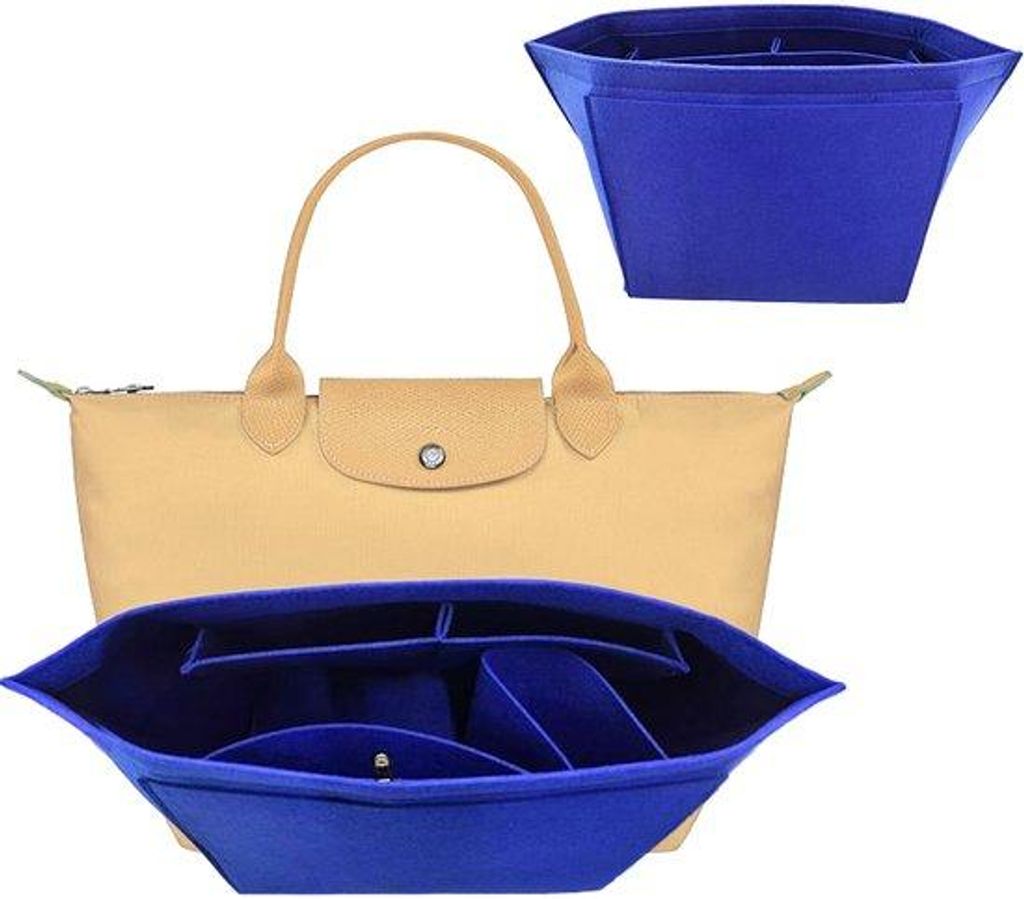 Vilten Organizer für Longchamp-Tas, opvouwbare Portemonnaie-Organizer für Tasche, blauw, S, 26 x 17 x 13 cm