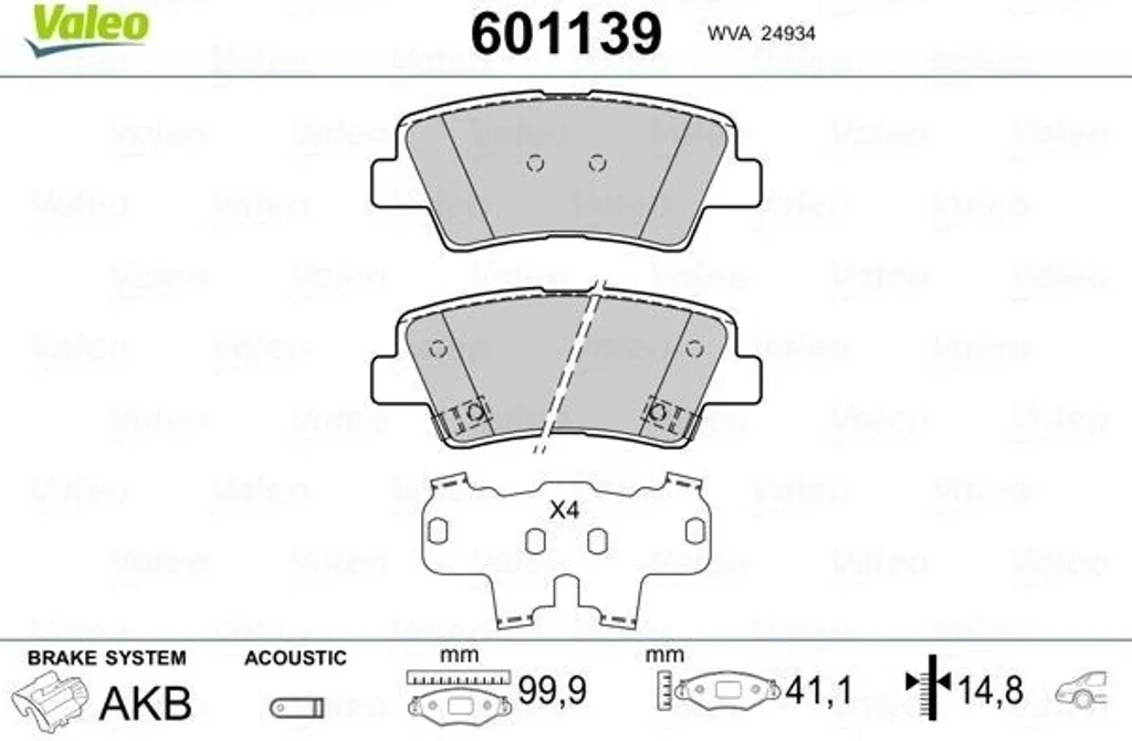 Plaquettes de frein arrière Valeo 601139 pour Hyundai et Kia OE 583022EA31