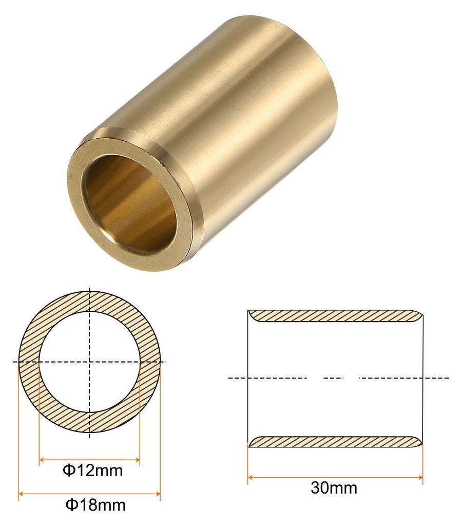 2Stk Hš¹lse Lager 12mm x 18mm x 30mm Gerollte ?lfreie Buchsen Messing Legierung