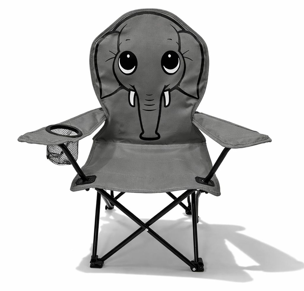Kinder Campingstuhl Anglerstuhl Dunkelgrau Getränkehalter + Tasche Motiv Elefant
