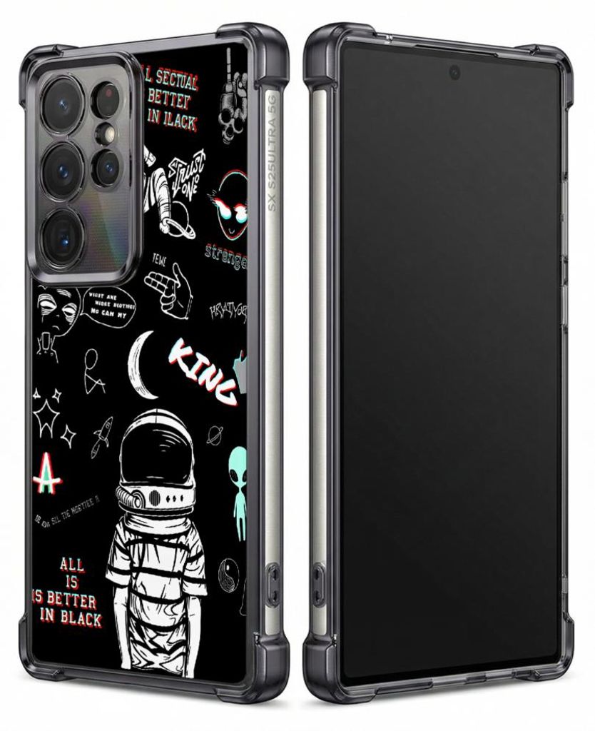 Personalisierte Hülle mit Bild für Samsung Galaxy S22+ Elektroplattiert TPU Stoßdämpfer Handyhülle mit Astronauten-Weltraum-Kritzeleien auf sc...