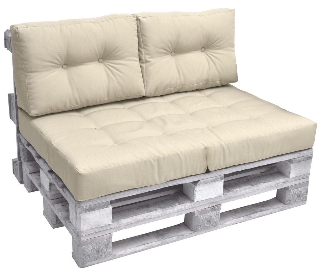 Beautissu Palettenkissen Outdoor 1x Sitzkissen & 2x Rückenkissen, Natur