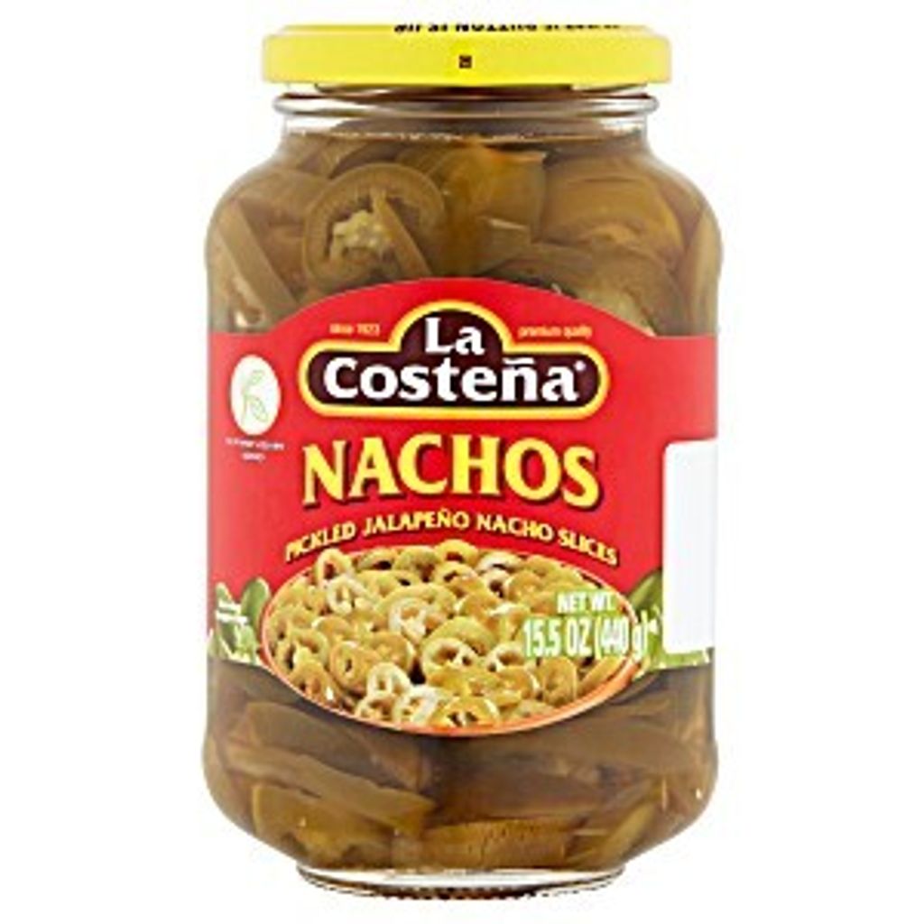 A jar of La Costena Nachos pickled jalapeno slices.