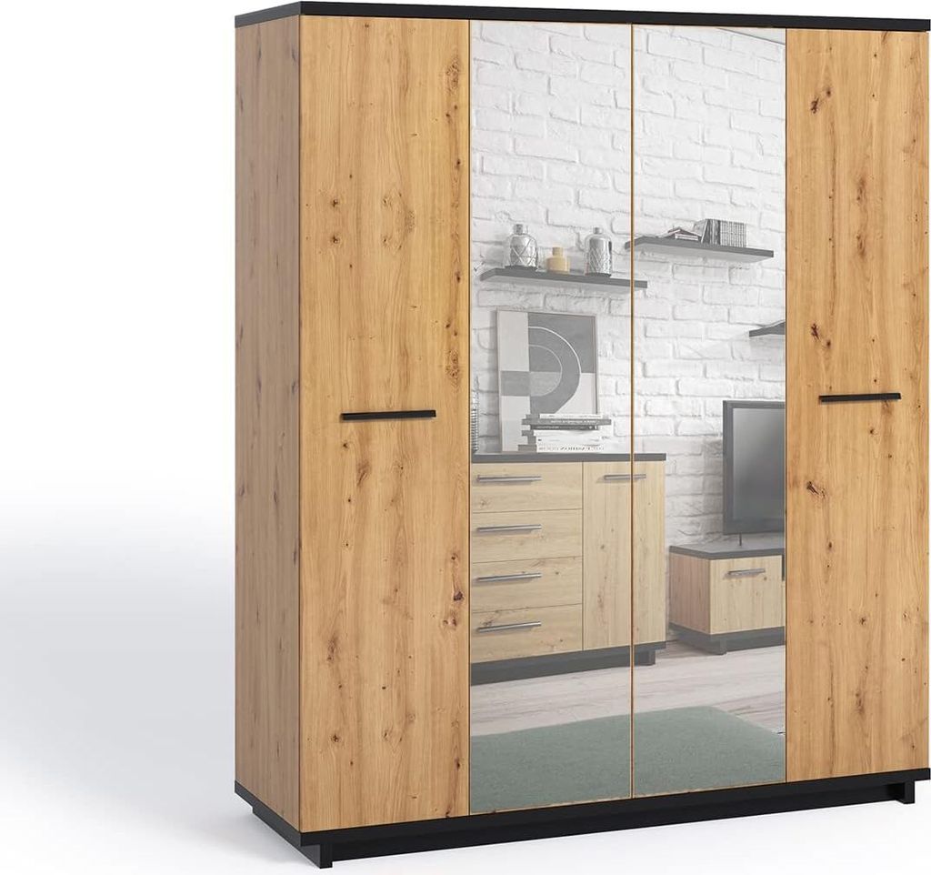 DESIGN MÖBEL Zweitüriger Kleiderschrank – Garderobenschrank für Schlafzimmer & Kinderzimmer – INEZ mit Schubladen