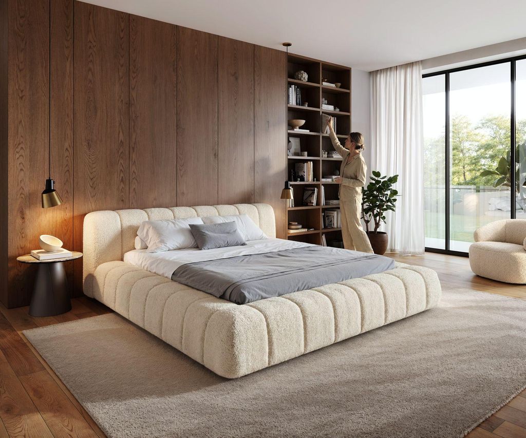 DELIFE Polsterbettgestell Cutio 180x200 cm Teddystoff Beige