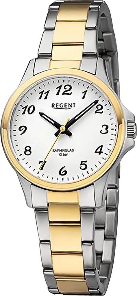 Regent Metall Damen Uhr Armbanduhr Quarz silber gold Metallarmband D2URF1460