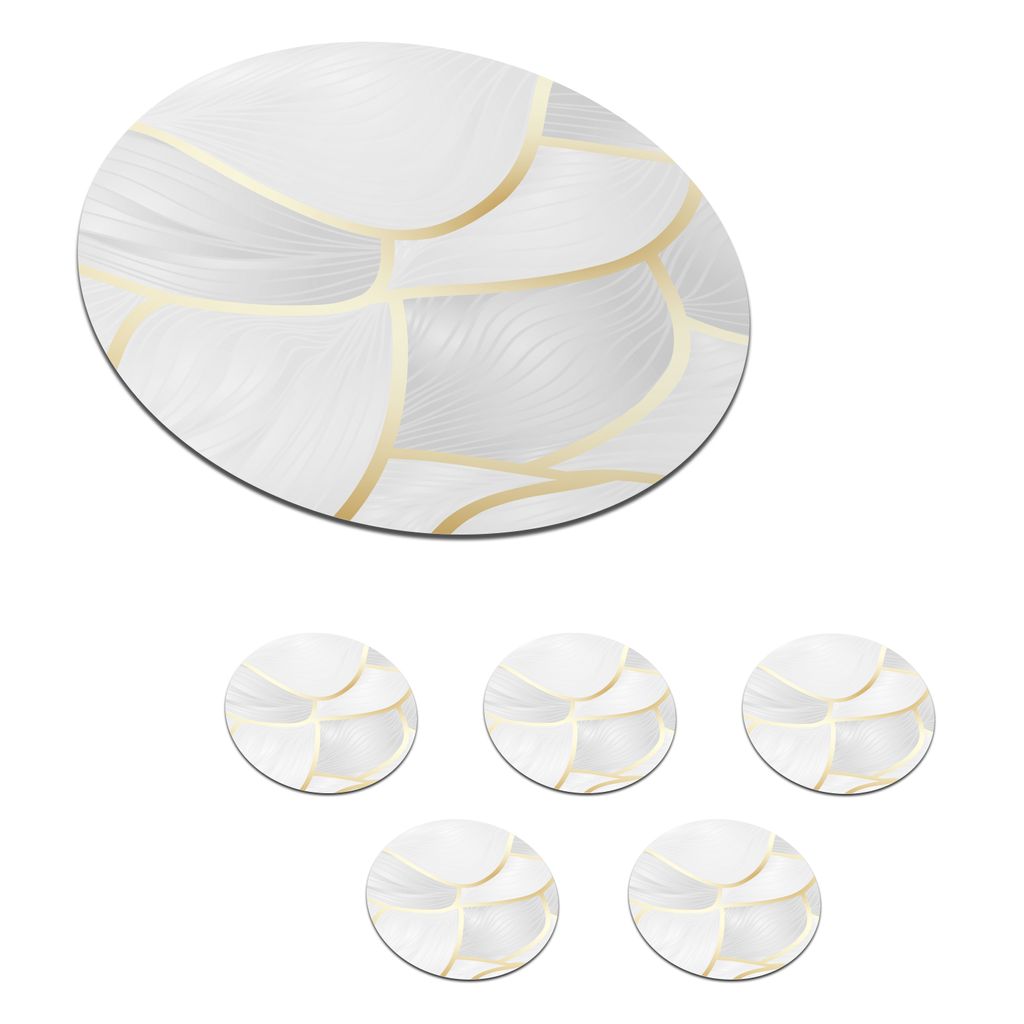 KitchenYeah Glasuntersetzer Rund 6er Set Abstraktes Muster mit goldenen Linien 10x10 cm Untersetzer für Gläser - Getränkeuntersetzer - Tischpl...