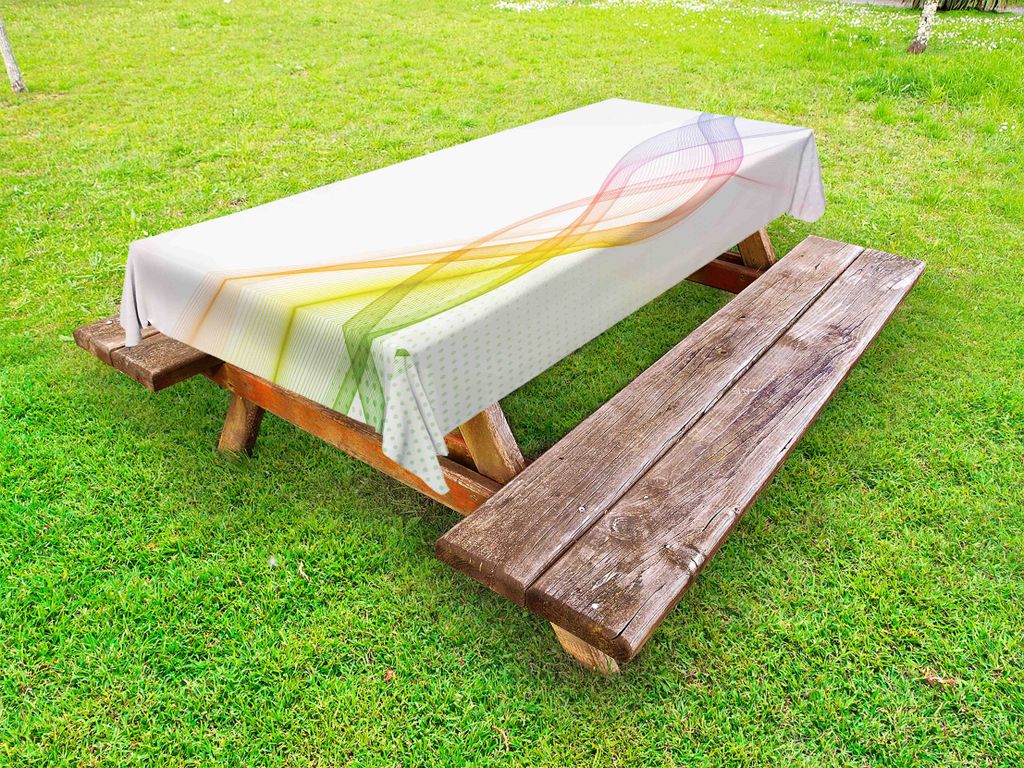 ABAKUHAUS Abstrakt Tischdecke Outdoor, Modern und Cool Smoke Wavy wie Design mit Regenbogen gleichermaßen detaillierte Kunstwerk, Mehrfarbig, 145x...