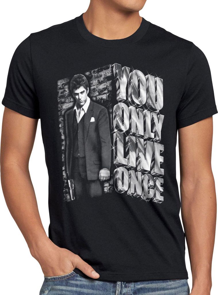 style3 Tony You Only Live Once T-Shirt Herren pacino pablo US montana escobar, Größe:4XL, Farbe:Schwarz