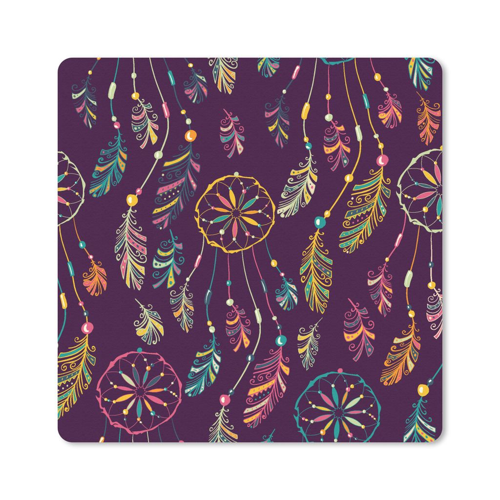 MuchoWow Mauspad Mousepad Traumfänger - Federn - Muster - Regenbogen - Boho 20x20 cm - Mousepads - Maus Mat - Pad - Mausunterlage - Desk Mat - B...
