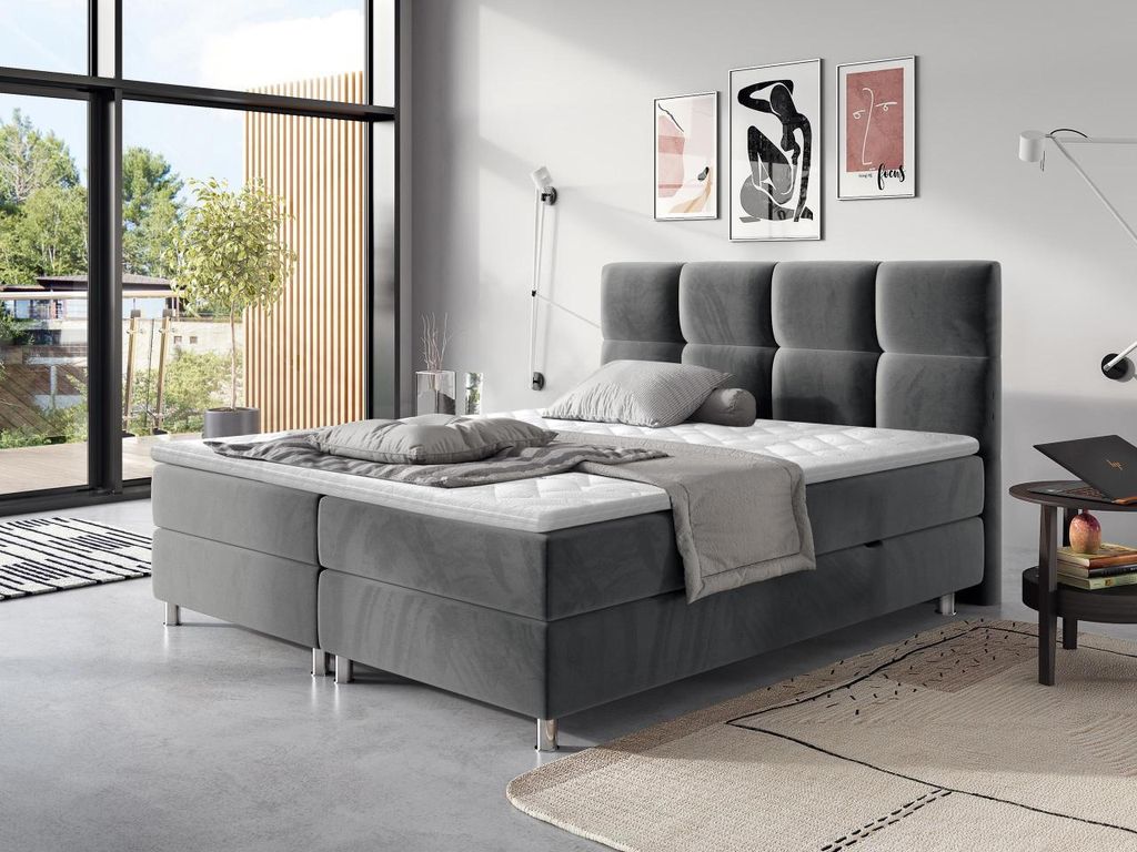 Boxspringová postel 140x200 CAMRIN - šedá + topper Obrázek produktu 