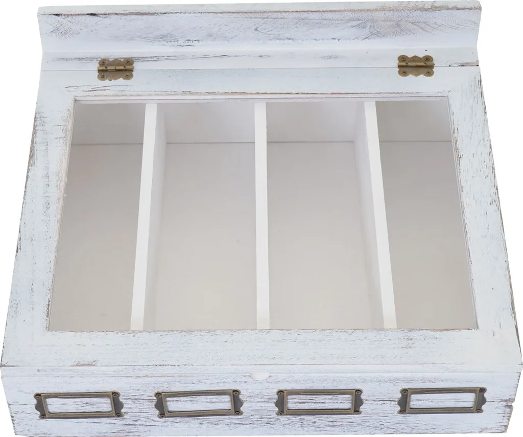 Commode de table et boîte à thé en bois blanc shabby chic avec tiroirs