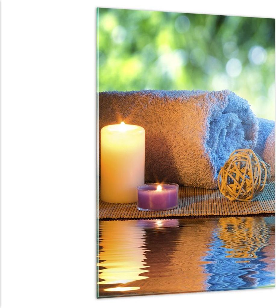 Bilder auf glas - Einteilig - Natur Entspannung Spa Kerzen - 80x120cm - Glasbilder - Wandbilder - Bilder - Wanddekoration aus Glas - Glas Bilder - ...