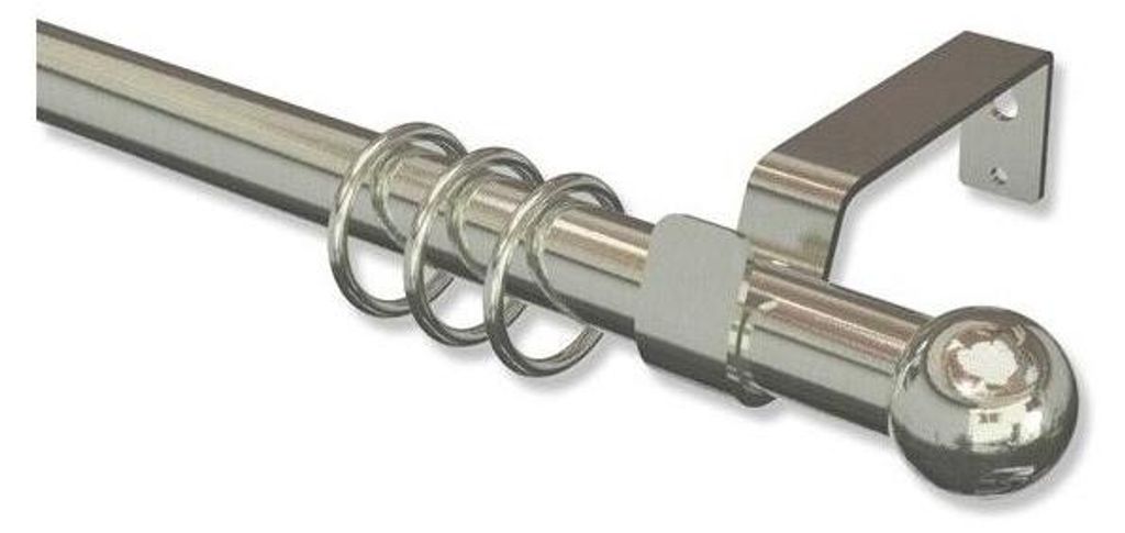 Interdeco Gardinenstange ausziehbar / Teleskop-Vorhangstange Edelstahl-Optik, Typ Peso Bowl (Kugel), 22/19 mm Ø 1-läufig, 130-240 cm ausziehbar