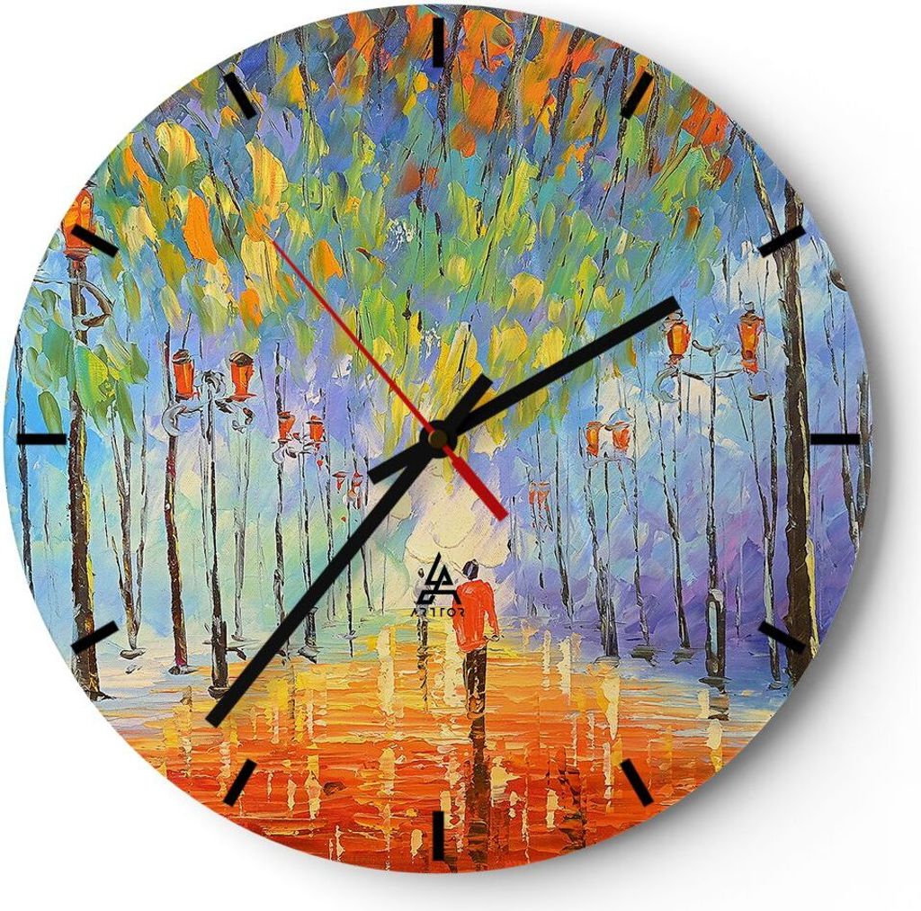 Wanduhr - Rund - Glasuhr - Park Natur - 30x30cm - Schleichendes Uhrwerk - Lautlos - zum Aufhängen bereit - Dekoration Modern - Wanddekoration aus ...