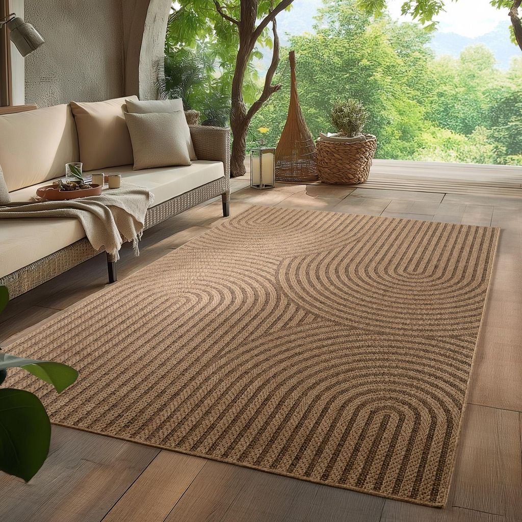 Homebyhome In- & Outdoor Teppich Wetterfest im natürlichen Jute-Look, ideal für Wohnzimmer, Küche, Terrasse & Balkon, Grösse 120x170 cm