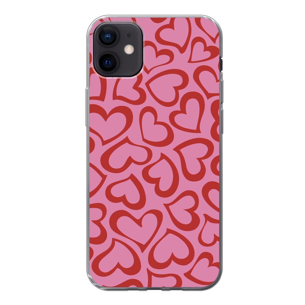 MuchoWow Handyhülle Schutzhülle Hülle für iPhone 12 mini Eine Illustration der Tapete mit roten Herzen Silikon Softcase Handy Hülle - Bild