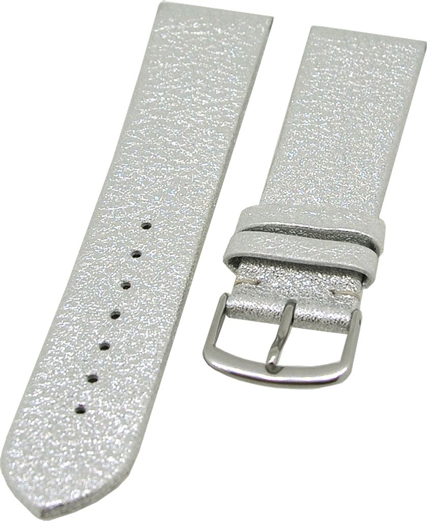 Uhrenarmband Kalbleder Glimmer Silber 22mm Dornschließe