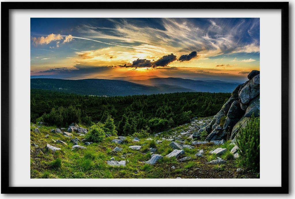 Bild 60x40 MDF-Rahmen, Wandkunst Bergpanorama