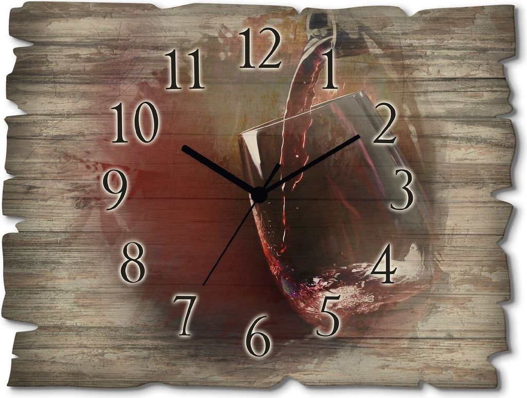 ARTland Holz Wanduhr Quarzuhr - schwarzer Zeiger Wein - Rotwein Größe: 40x30 cm