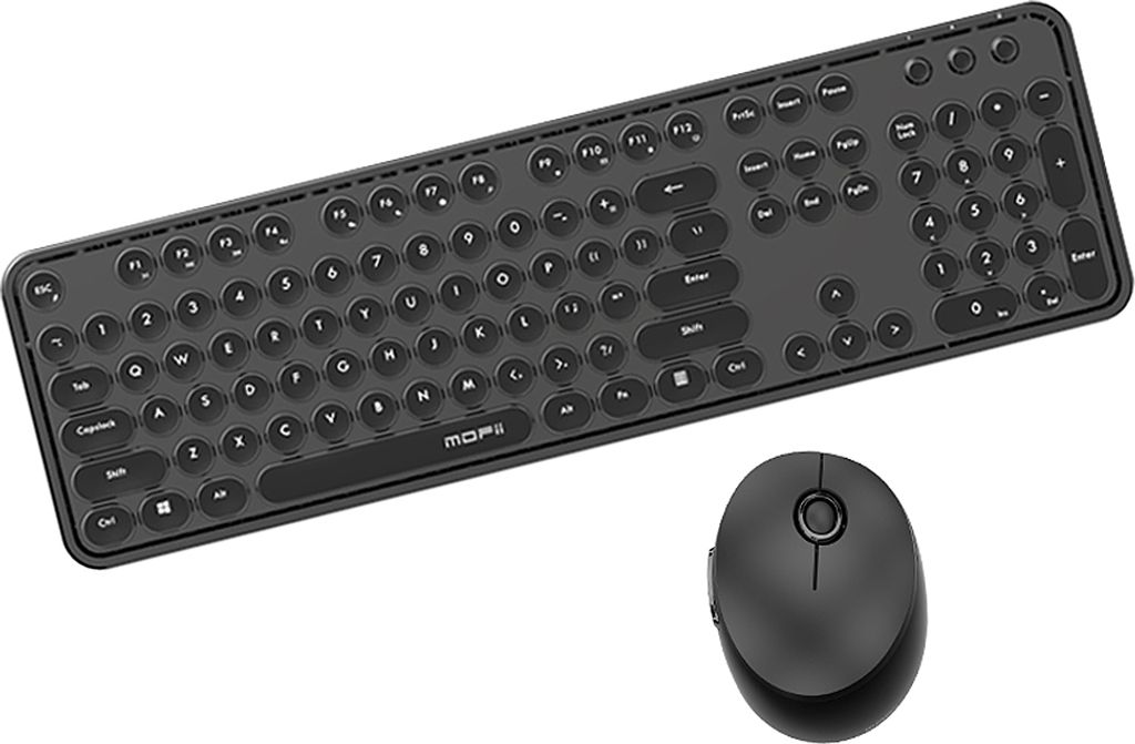 Mofii Sweet Keyboard Mouse Combo Reine Farbe 2.4G Wireless Keyboard Mouse Set Kreisfoermige Aufhaengung Tastenkappe fuer PC Laptop Schwarz