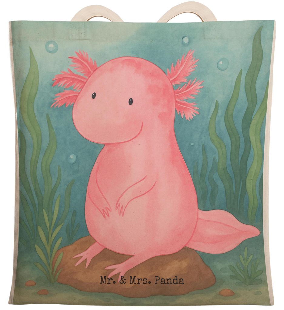 Mr. & Mrs. Panda Tote Bag Axolotl Niedlich Design - Weiß - Geschenk, Tragetasche, Axolot, taschen shopper, Freundin, Stoffbeutel, Weisheit, Tasche...