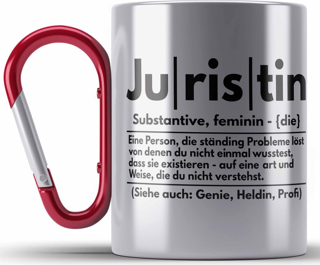 Trendation - Juristin Edelstahl Tasse Karabiner Geschenk Produktbild 