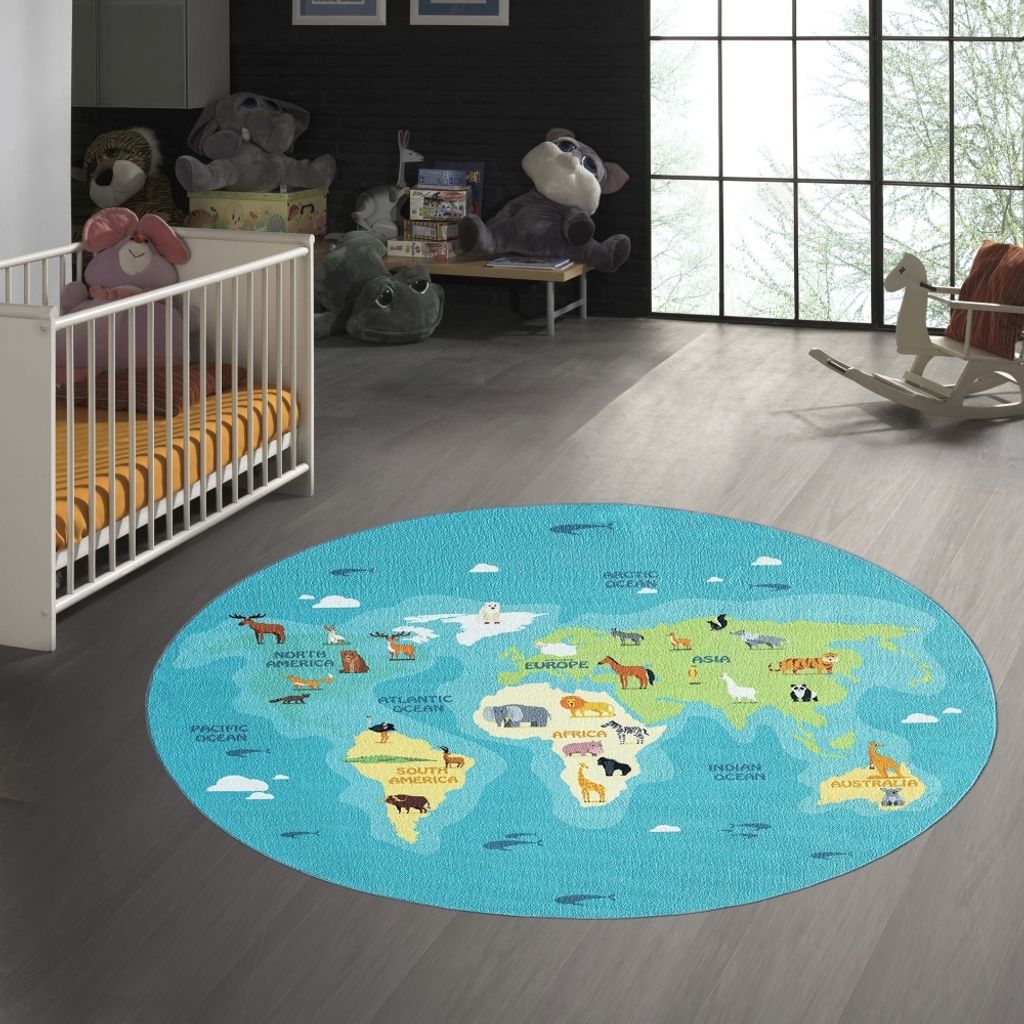 Tappeto didattico con mappa del mondo e animali per la Immagine del prodotto 