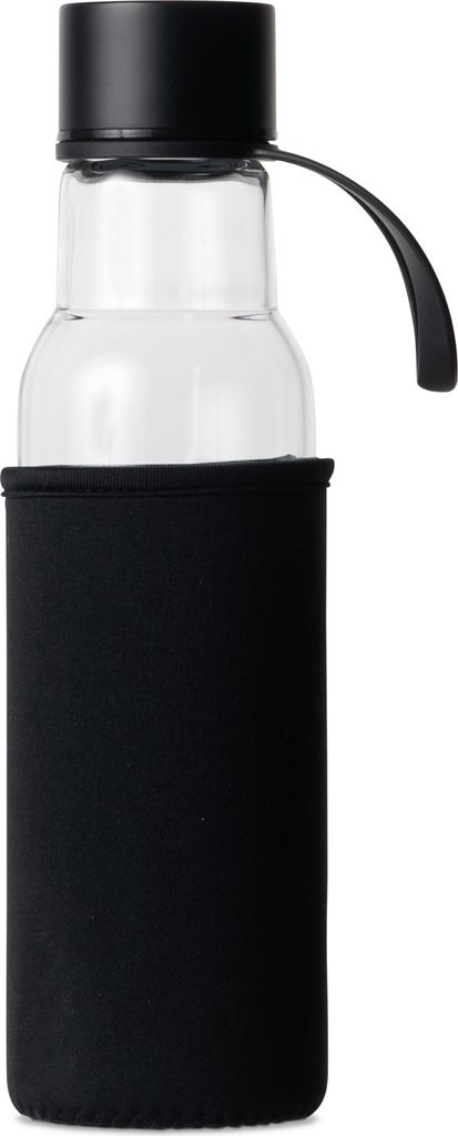 Wasserflasche, schwarze Hülle, 0,6 l, Ø 7 x 26 cm, Borosilikatglas/Neopren To Go / Sagaform