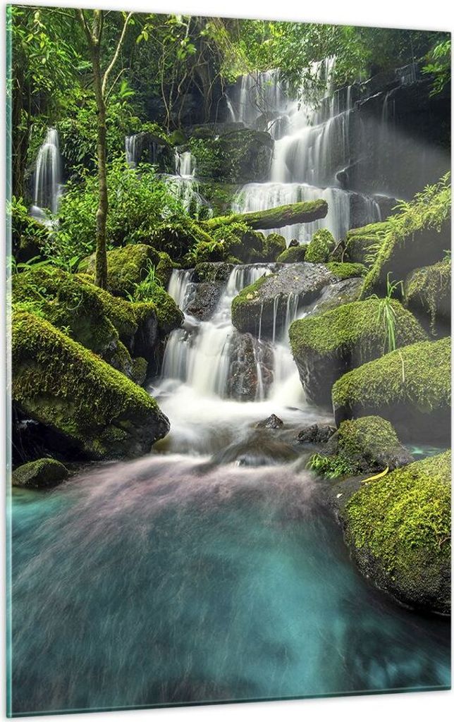 Bilder auf glas - Einteilig - Park Wasserfall Wasser - 50x70cm - Glasbilder - Wandbilder - Bilder - zum Aufhängen bereit - Wanddekoration aus Glas...