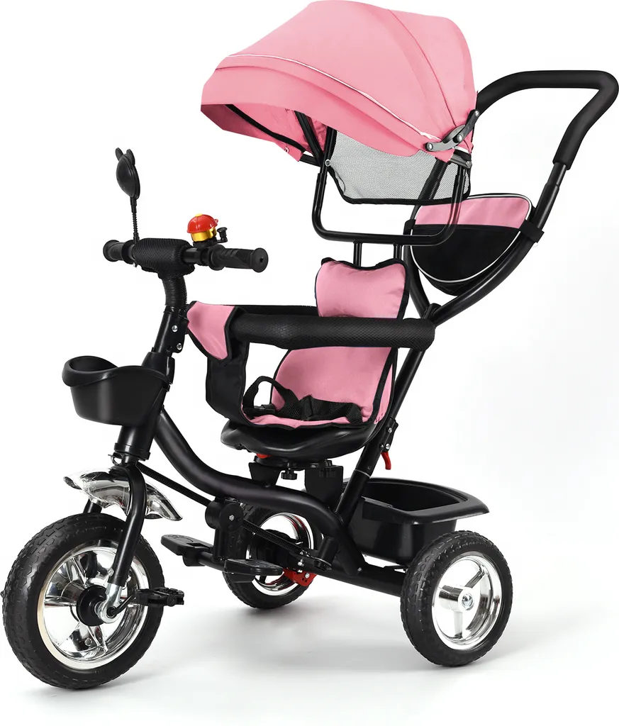 Tricycle enfant sécurisé rose évite la fatigue avec canne directionnelle