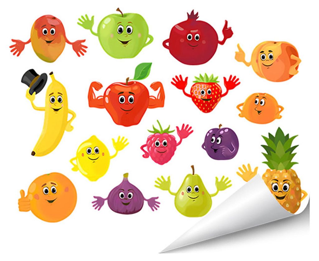 DIY-Kühlschranktüraufkleber mit Cartoon-Früchten: Traube, Birne, Banane – zum Selbermachen und Aufkleben – Wanddeko für Küchenschränke un...