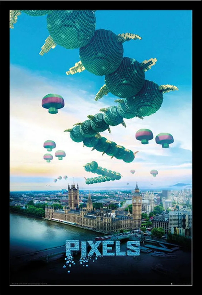 Cadre amovible noir Shinsuke et affiche Centipede Pixels vitre acrylique