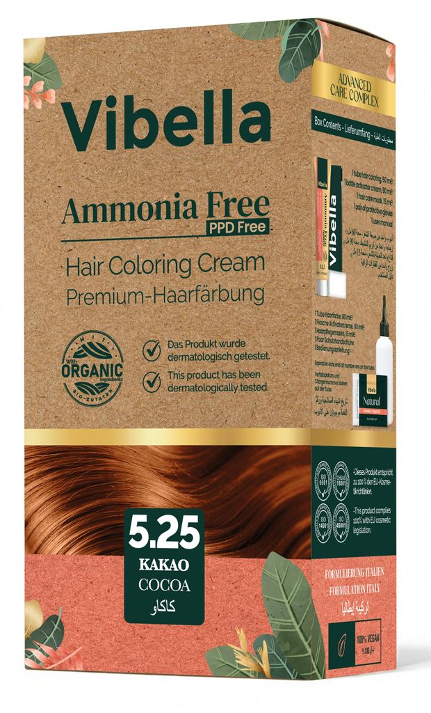 Vibella Haarfärbecreme Nr. 5.25 Kakao – Premium-Haarfärbung ohne Ammoniak, Strahlende Farbbrillanz & zuverlässige Grauabdeckung, Pflegeölen &...