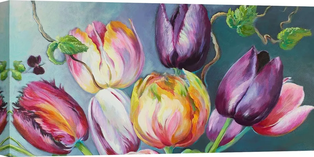 Décoration murale bouquet de tulipes fleurs modernes toile 140x70 cm