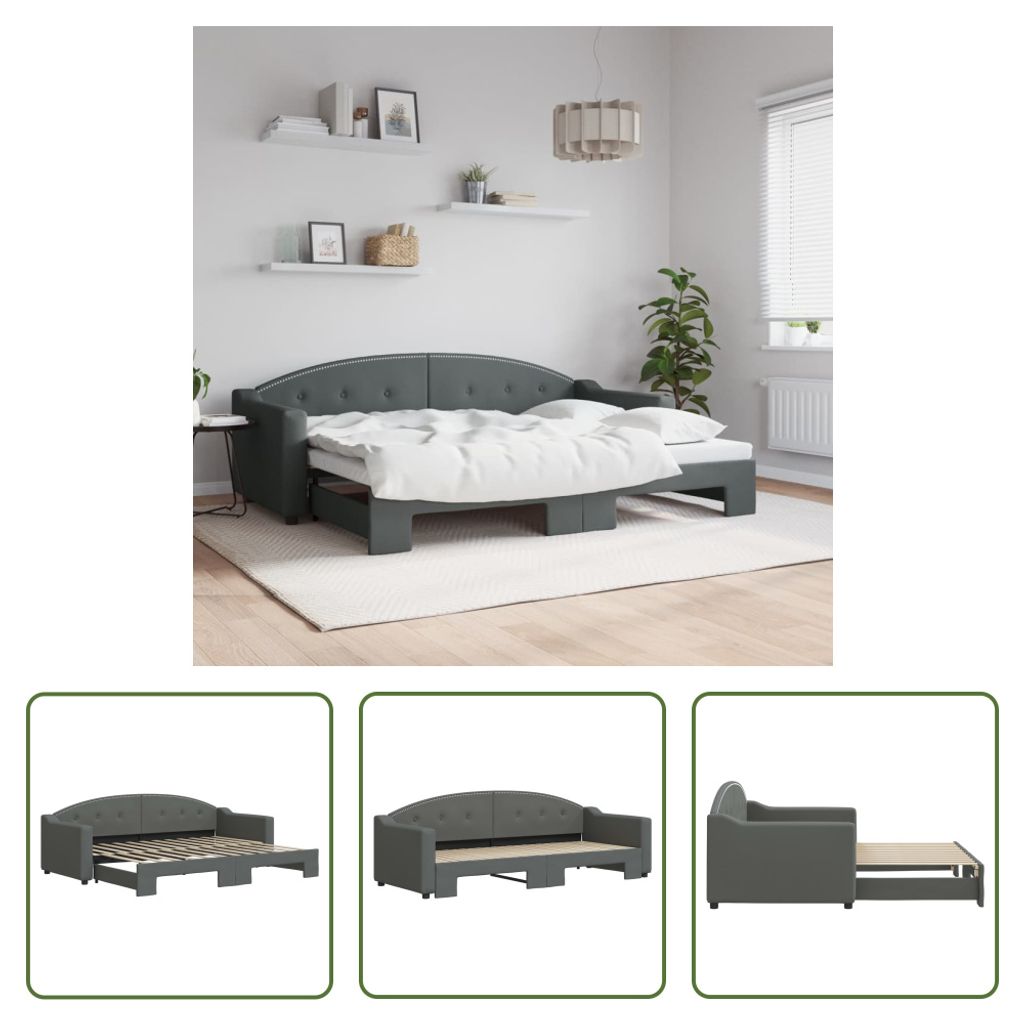 The Living Store Tagesbett Ausziehbar Dunkelgrau 80x200 cm Stoff