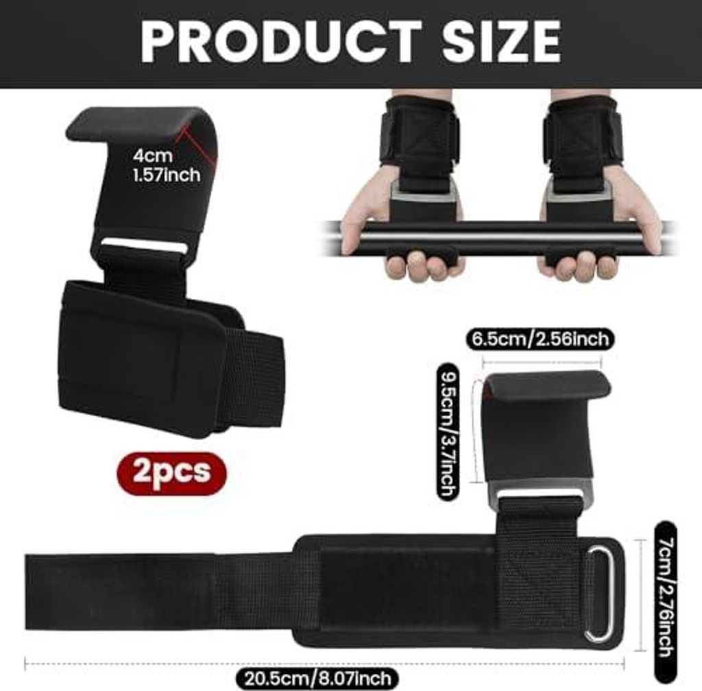 Fitness Zughilfen Krafttraining Mit Gummi - 1 Paar Zughilfen Haken, Lifting Straps, Gym Straps, Griffhilfen Kraftsport, Rutschfeste Klimmzughaken, ...
