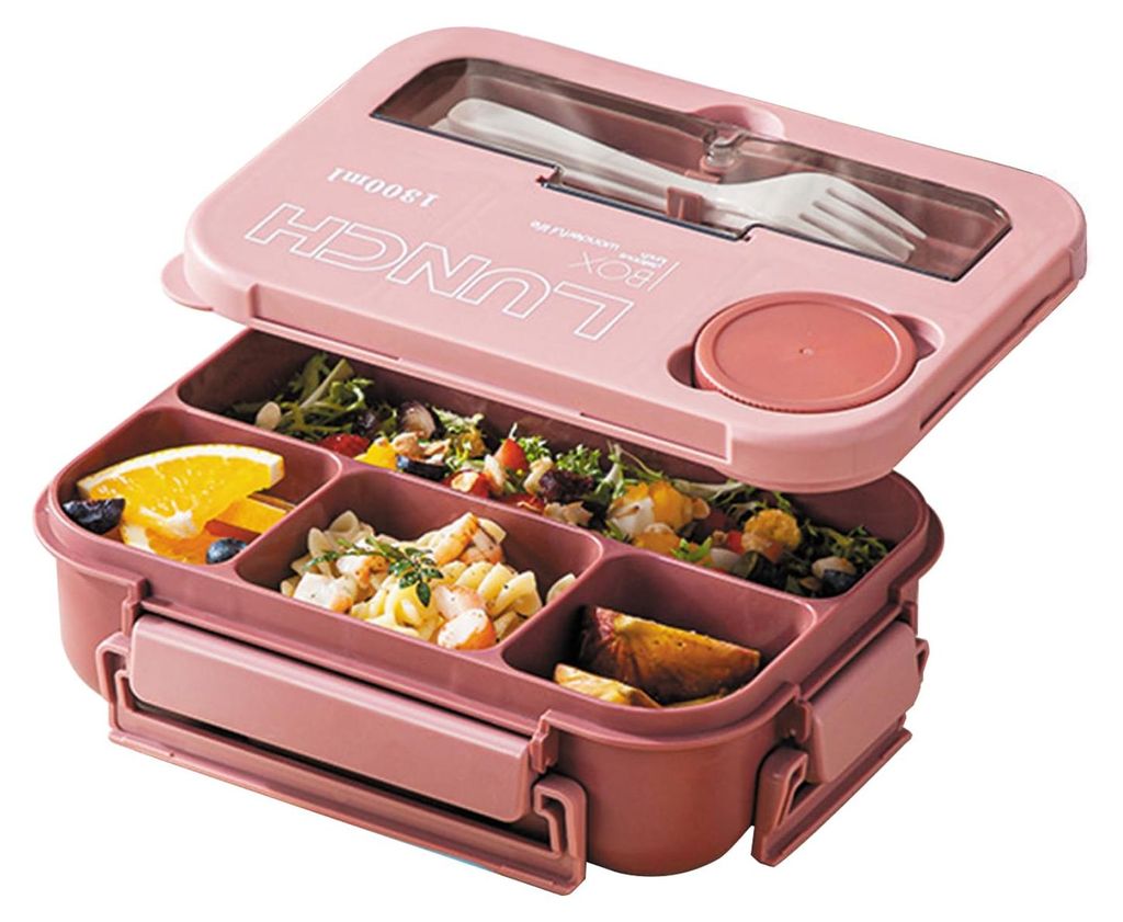 Bento-Box mit 4 Fächern, auslaufsichere 1200-ml-Lunchbox mit Löffel und Gabel, bruchsichere Lunchbox für Büro, Schule, Picknick, spülmaschinen...