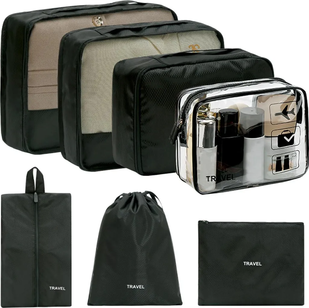 Set 7 Pezzi Organizer Valigia INF Nero Trapuntato | Travel Must-Have 2026