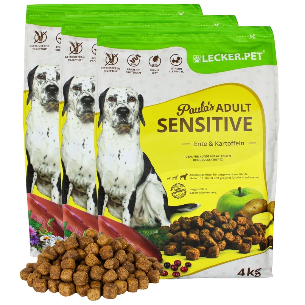 12 kg Lecker.Pet Paula's Adult Sensitive Ente & Kartoffel Hundefutter Trockenfutter Vollnahrung MHD 4/2026