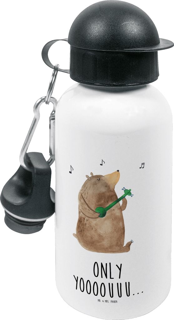 Mr. & Mrs. Panda Sportflasche Bär Gitarre - Weiß - Geschenk, Kindergarten Trinkflasche, Kinder, Getränkeflasche, Teddy, Wasserflasche