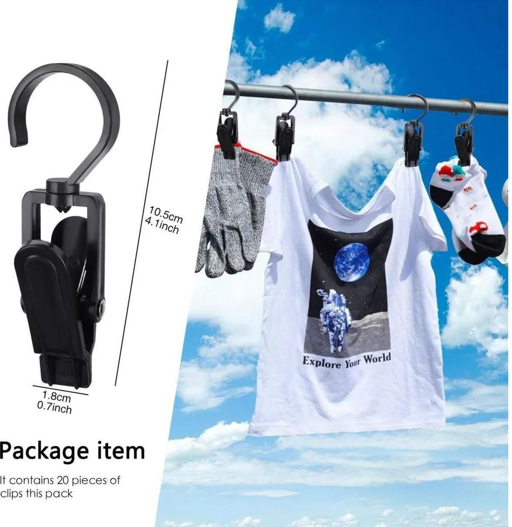 Lot de 20 Clips pour Serviette Noir - Attaches Métalliques Ménage