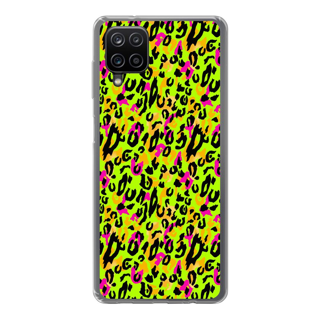 MuchoWow Handyhülle Schutzhülle Hülle für Samsung Galaxy A12 Tierprint - Panther - Neon - Gelb Silikon Softcase Handy Hülle - Bild