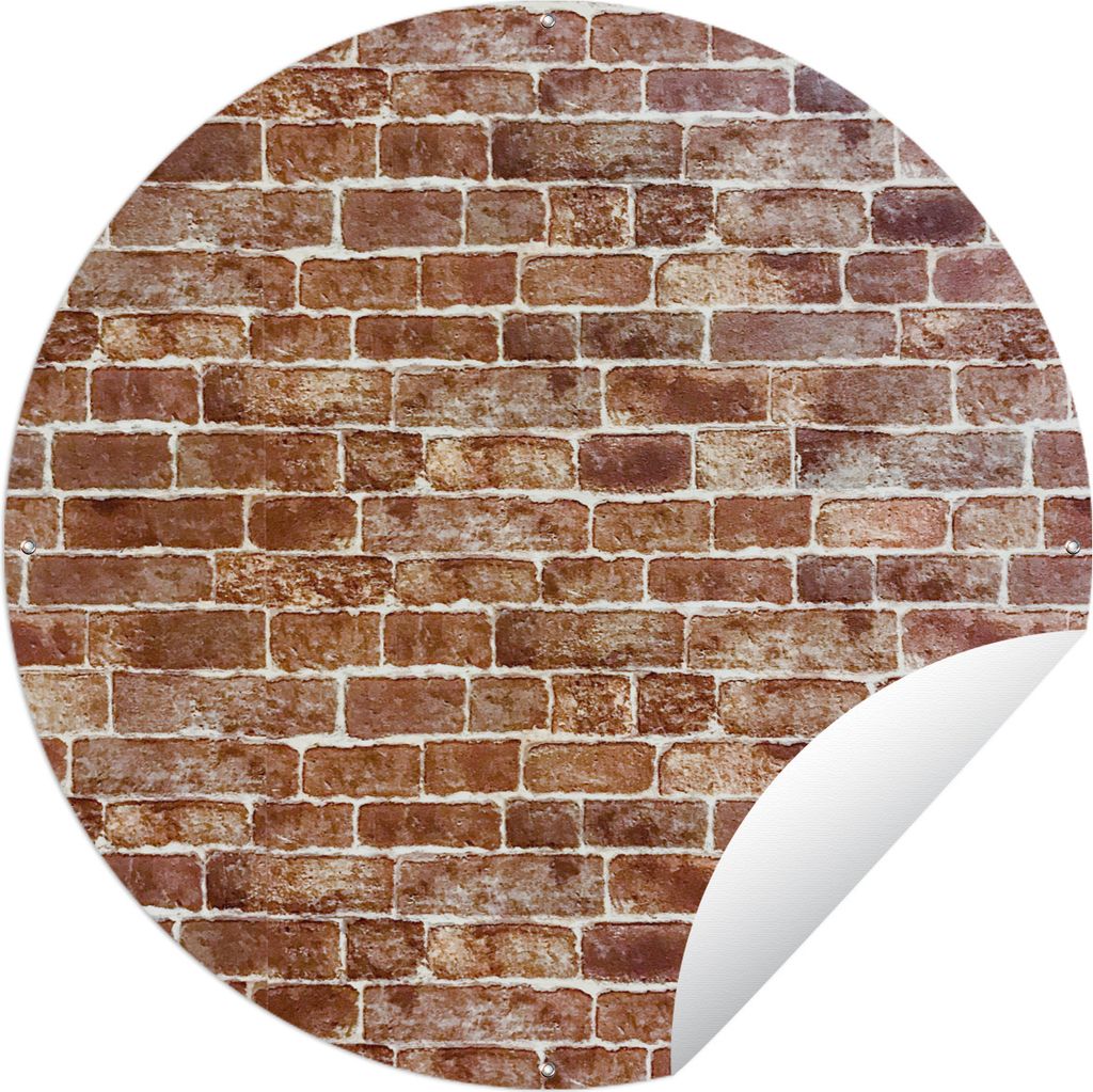 MuchoWow Gartenposter Outdoor-Poster Rund Backstein - Braun - Weiß - Wand Ø 120 cm Gartendeko Rundes Poster draußen