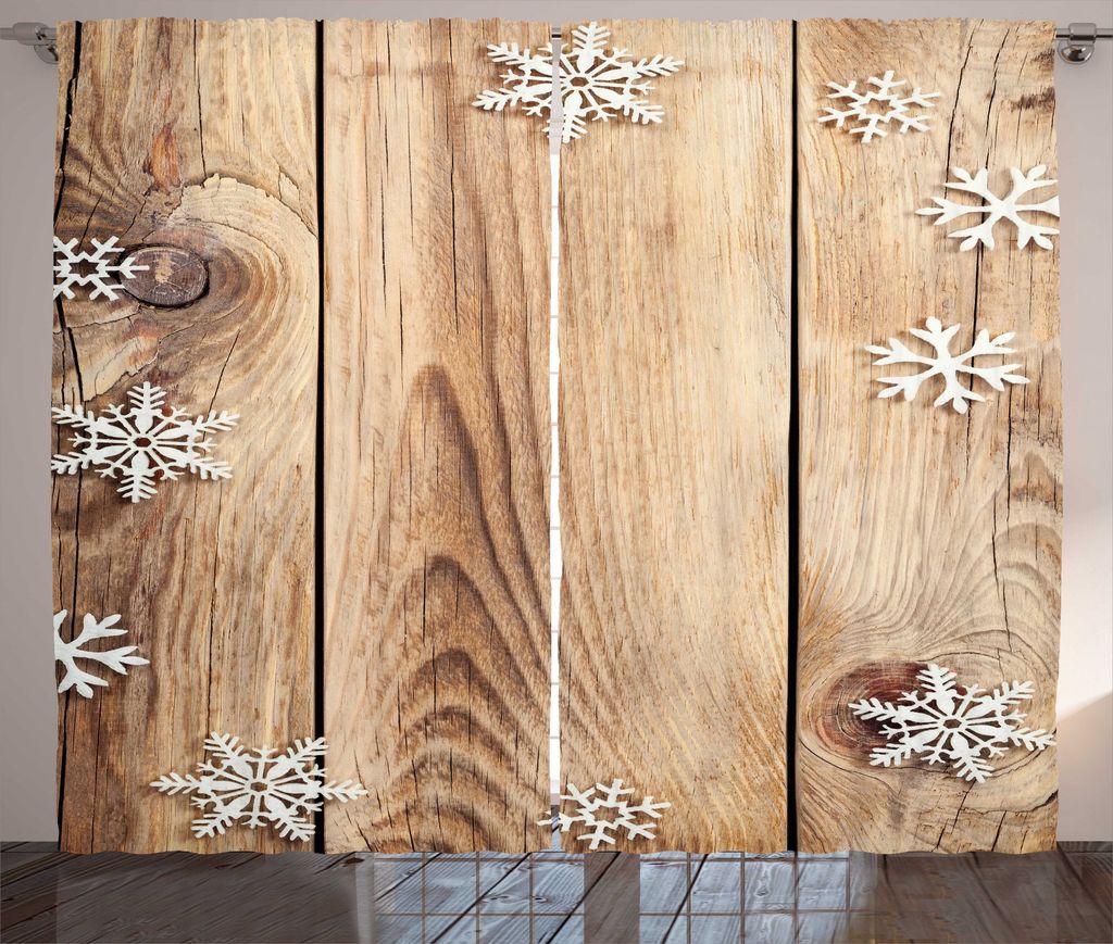 ABAKUHAUS Weihnachten Rustikaler Vorhang, Holz Plank Schneeflocken, Wohnzimmer Universalband Gardinen mit Schlaufen und Haken, 280 x 175 cm, Braun ...