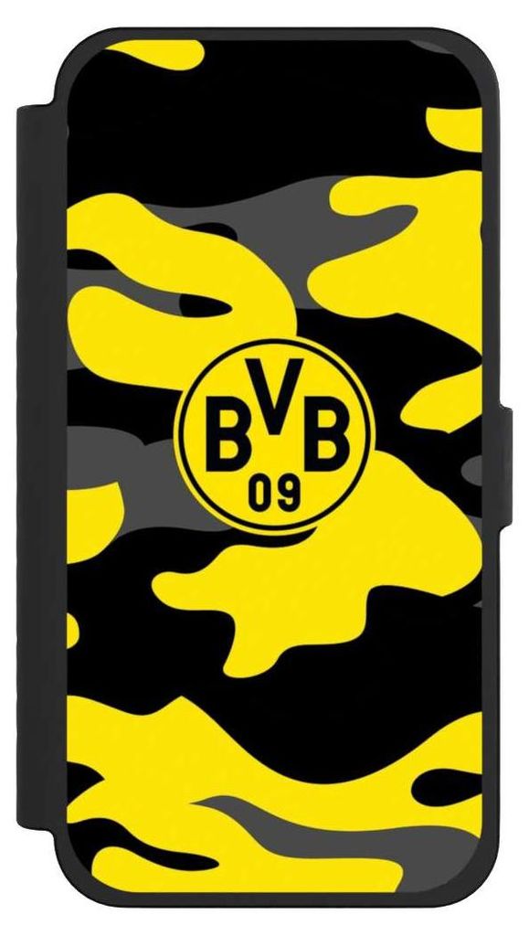 NIVOCASE Klapphülle für Apple iPhone 15 Pro Max Handyhülle aus Kunst Leder NIVOflip schwarz BVB Borussia Dortmund Fanartikel