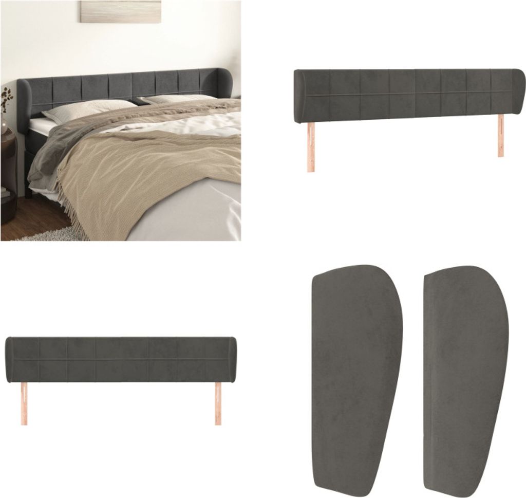 vidaXL Kopfteil mit Ohren Dunkelgrau 183x23x78/88 cm Samt - Kopfteil - Kopfteile - Bett-Kopfteil - Bettkopfteil