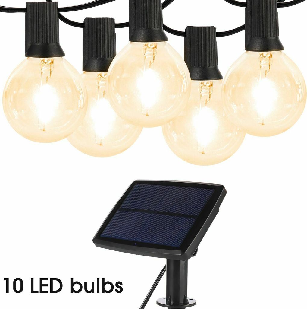 Romwish Solar Lichterkette 9m – 10+1 Glühbirnen, IP44 Wasserdicht, Dimmbar, Warmweiß, Für Garten & Balkon
