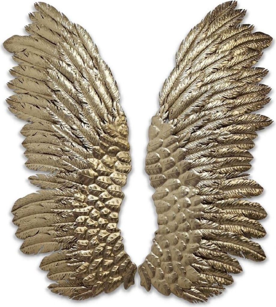 Casa Padrino Luxus Wanddeko Engelsflügel Gold 44,5 x 4,4 x H. 115,6 cm - Dekorative Metall Flügel - Deko Accessoires